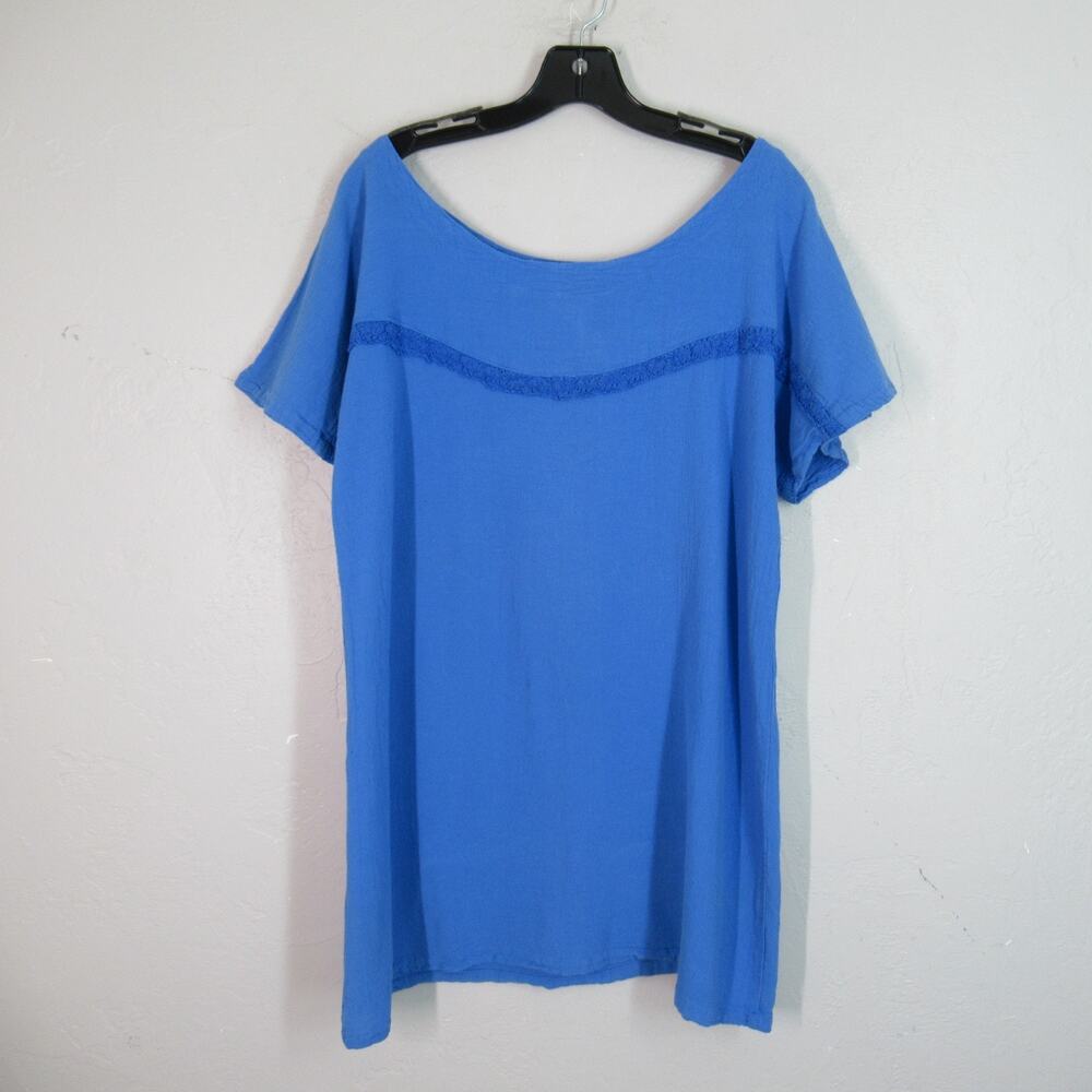 Maria de Guadalajara Top L Maya Blue Beach Gauze Tunic Sleeveless Pullover